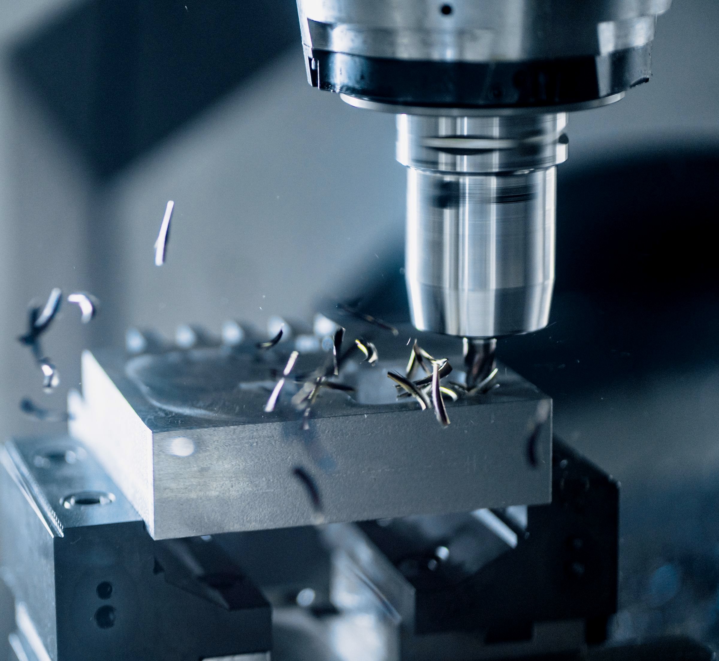 A milling cutter on a machining centre